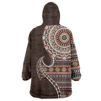 Fijian Masi Tribal Tattoos Art Pattern Wearable Blanket Hoodie Brown Color Half Style - Polynesian Pride