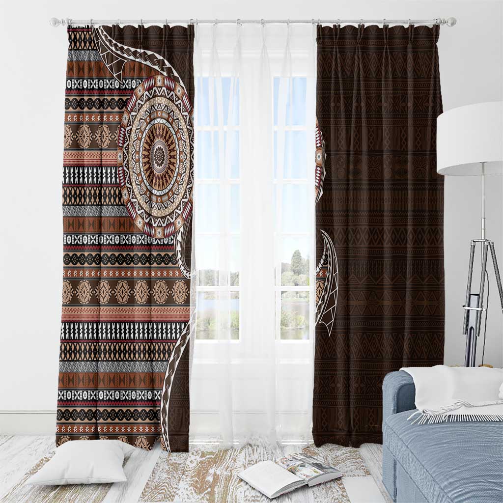 Fijian Masi Tribal Tattoos Art Pattern Window Curtain Brown Color Half Style - Polynesian Pride