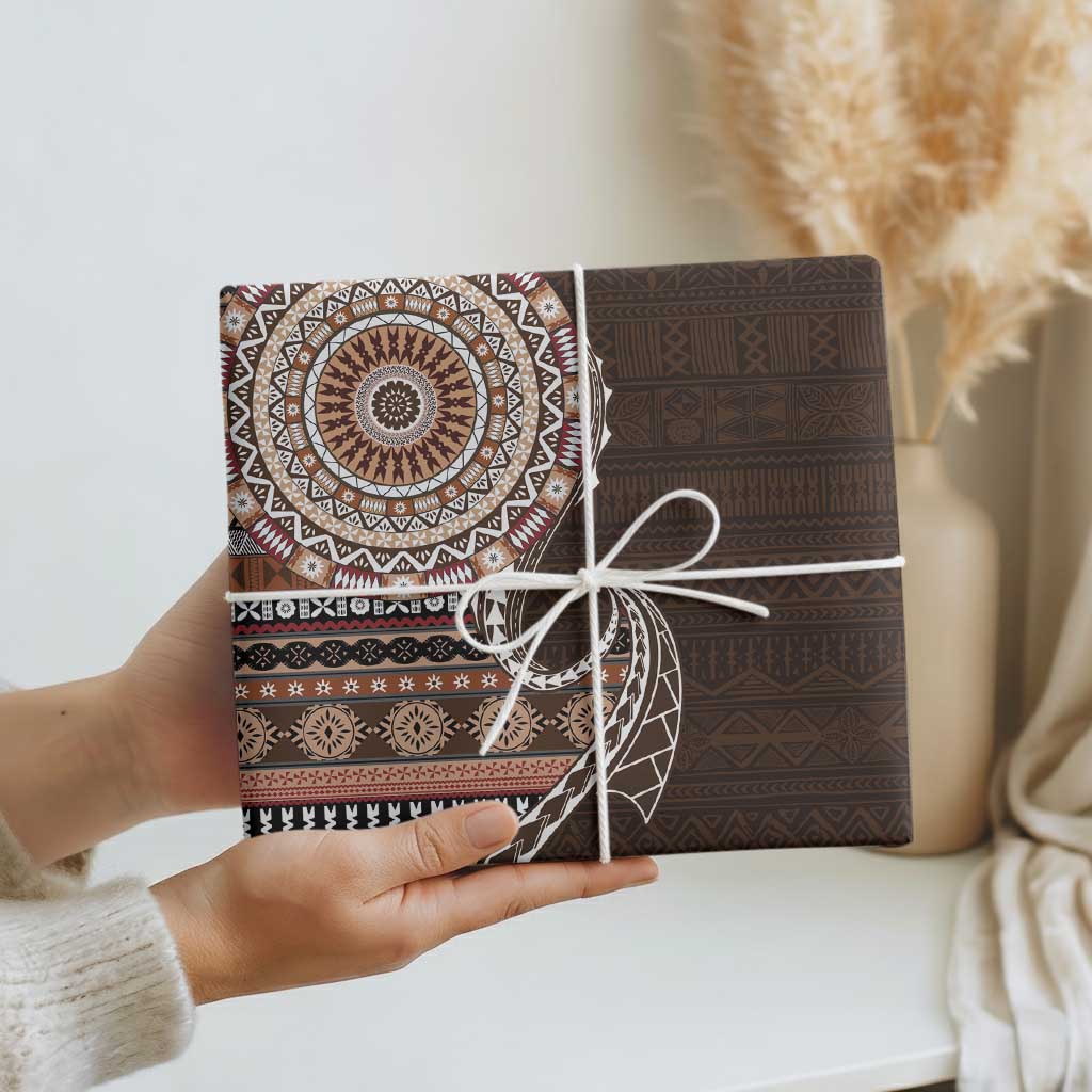 Fijian Masi Tribal Tattoos Art Pattern Wrapping Paper Brown Color Half Style - Polynesian Pride
