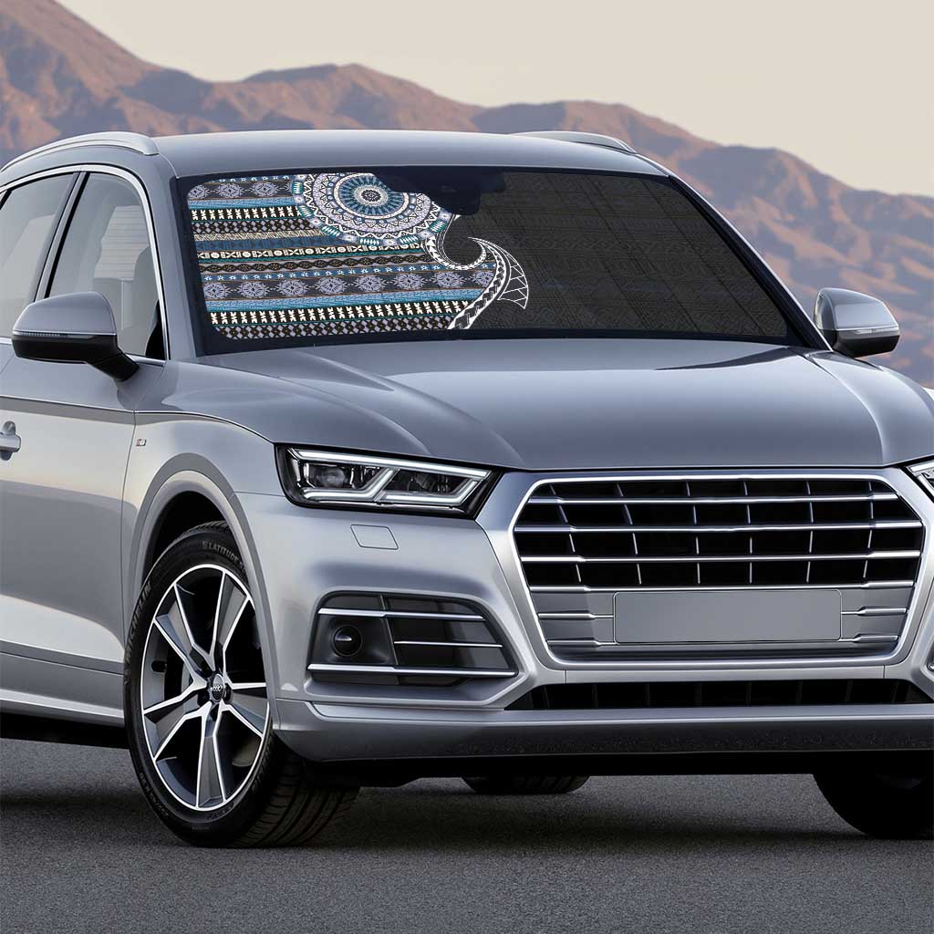 Fijian Masi Tribal Tattoos Art Pattern Auto Sun Shade Navy Color Half Style - Polynesian Pride