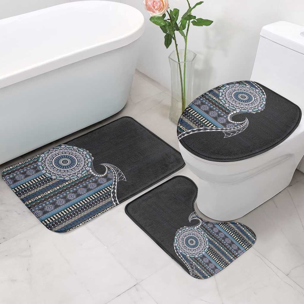 Fijian Masi Tribal Tattoos Art Pattern Bathroom Set Navy Color Half Style - Polynesian Pride