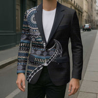 Fijian Masi Tribal Tattoos Art Pattern Blazer Navy Color Half Style - Polynesian Pride