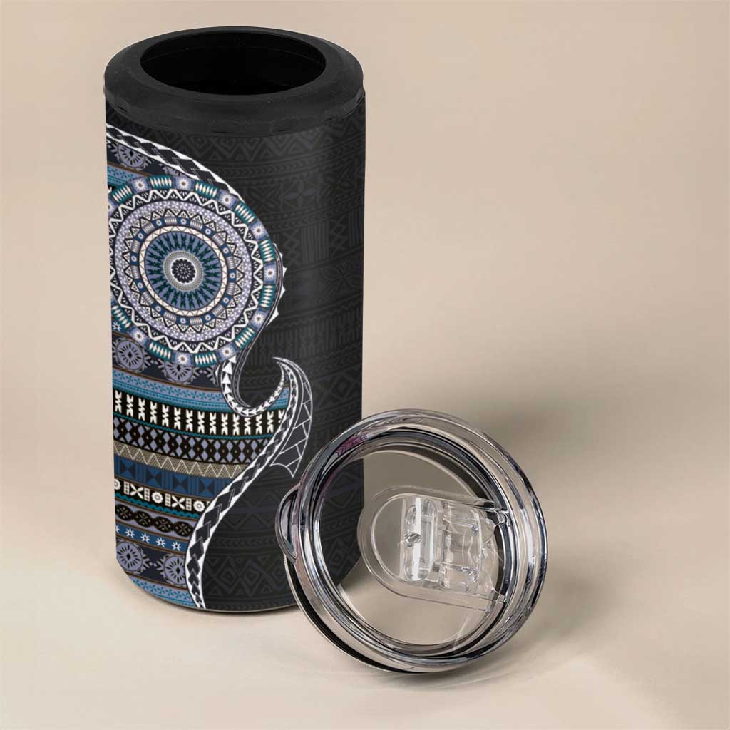 Fijian Masi Tribal Tattoos Art Pattern 4 in 1 Can Cooler Tumbler Navy Color Half Style - Polynesian Pride