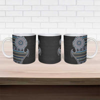 Fijian Masi Tribal Tattoos Art Pattern Ceramic Mug Navy Color Half Style - Polynesian Pride