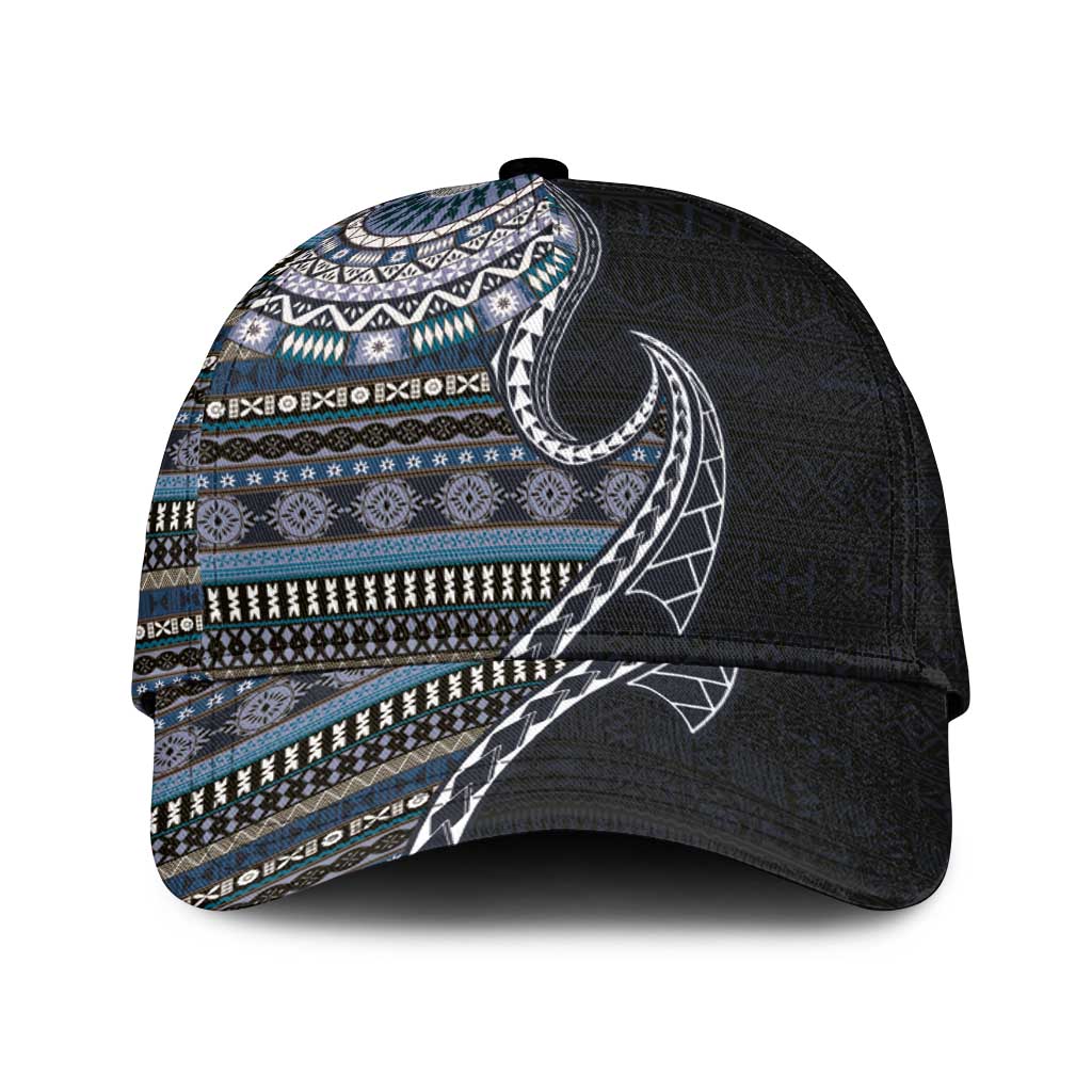 Fijian Masi Tribal Tattoos Art Pattern Classic Cap Navy Color Half Style - Polynesian Pride