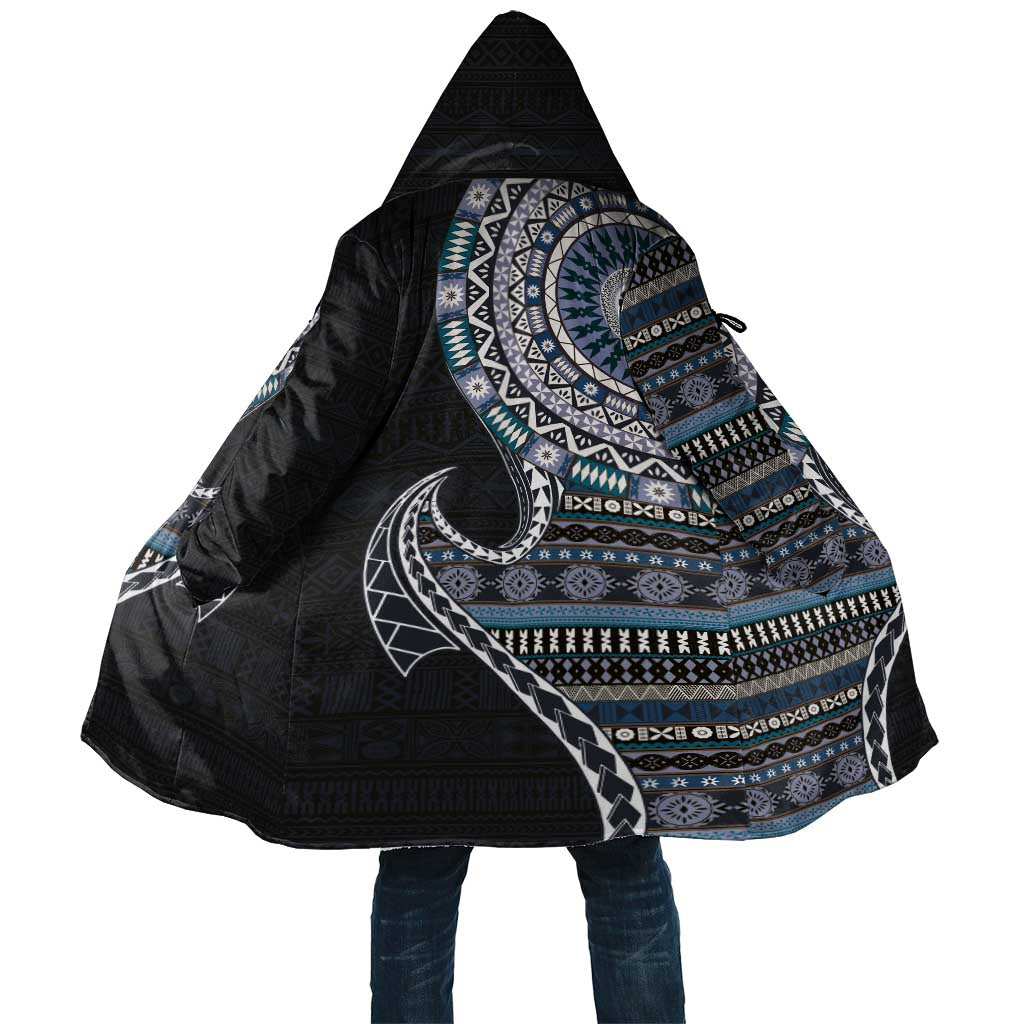 Fijian Masi Tribal Tattoos Art Pattern Cloak Navy Color Half Style - Polynesian Pride