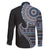 Fijian Masi Tribal Tattoos Art Pattern Family Matching Long Sleeve Bodycon Dress and Hawaiian Shirt Navy Color Half Style - Polynesian Pride