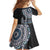 Fijian Masi Tribal Tattoos Art Pattern Family Matching Off Shoulder Maxi Dress and Hawaiian Shirt Navy Color Half Style - Polynesian Pride