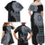 Fijian Masi Tribal Tattoos Art Pattern Family Matching Off Shoulder Maxi Dress and Hawaiian Shirt Navy Color Half Style - Polynesian Pride