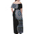 Fijian Masi Tribal Tattoos Art Pattern Family Matching Off Shoulder Maxi Dress and Hawaiian Shirt Navy Color Half Style - Polynesian Pride