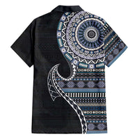 Fijian Masi Tribal Tattoos Art Pattern Family Matching Tank Maxi Dress and Hawaiian Shirt Navy Color Half Style - Polynesian Pride