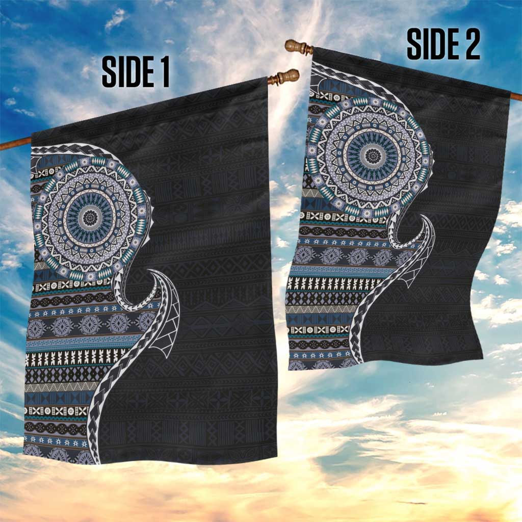 Fijian Masi Tribal Tattoos Art Pattern Garden Flag Navy Color Half Style - Polynesian Pride