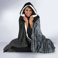 Fijian Masi Tribal Tattoos Art Pattern Hooded Blanket Navy Color Half Style - Polynesian Pride