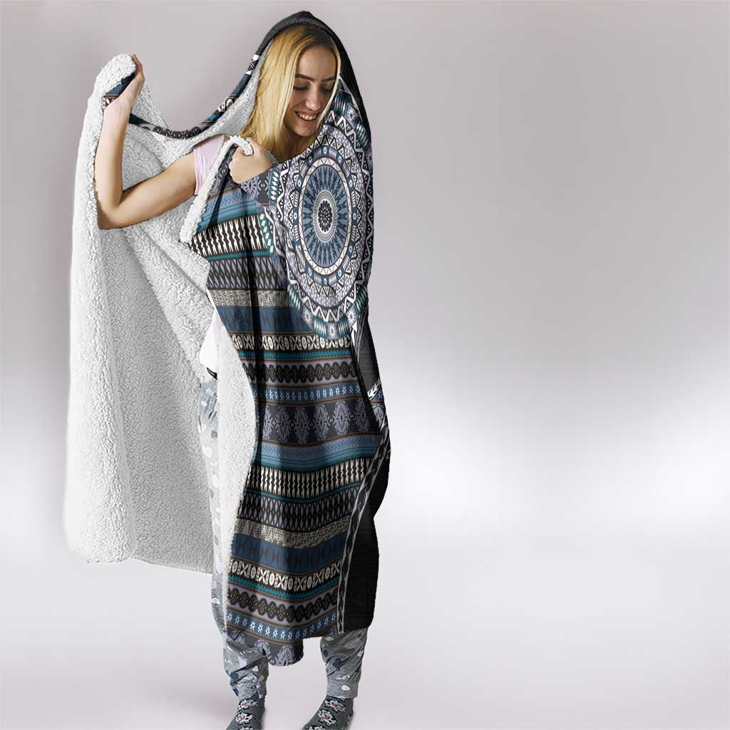 Fijian Masi Tribal Tattoos Art Pattern Hooded Blanket Navy Color Half Style - Polynesian Pride