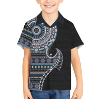 Fijian Masi Tribal Tattoos Art Pattern Kid Hawaiian Shirt Navy Color Half Style - Polynesian Pride