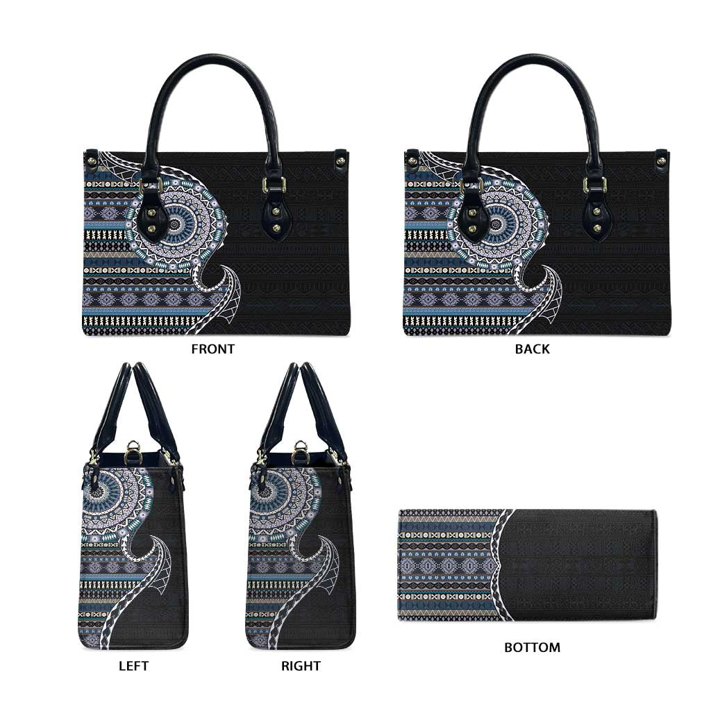 Fijian Masi Tribal Tattoos Art Pattern Leather Bag Navy Color Half Style - Polynesian Pride