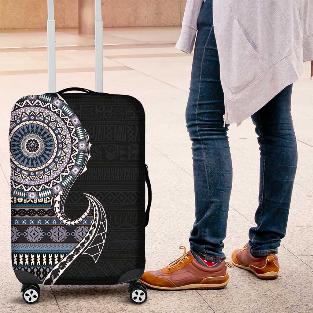 Fijian Masi Tribal Tattoos Art Pattern Luggage Cover Navy Color Half Style - Polynesian Pride