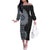 Fijian Masi Tribal Tattoos Art Pattern Off The Shoulder Long Sleeve Dress Navy Color Half Style - Polynesian Pride