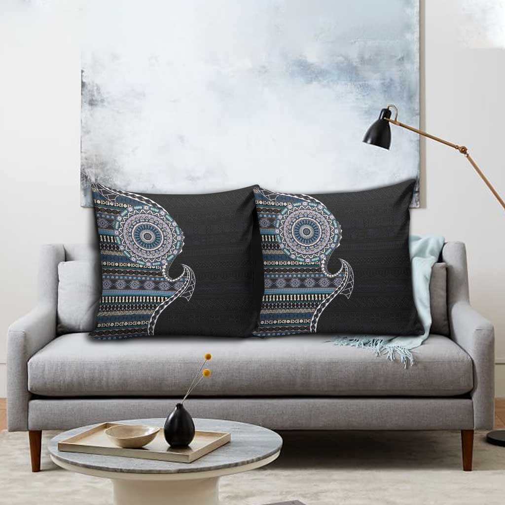 Fijian Masi Tribal Tattoos Art Pattern Pillow Cover Navy Color Half Style - Polynesian Pride