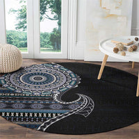 Fijian Masi Tribal Tattoos Art Pattern Round Carpet Navy Color Half Style - Polynesian Pride