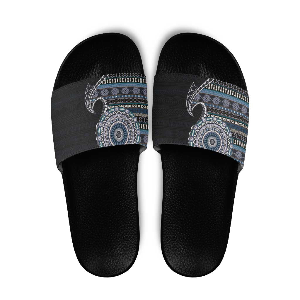 Fijian Masi Tribal Tattoos Art Pattern Slide Sandals Navy Color Half Style - Polynesian Pride