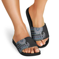 Fijian Masi Tribal Tattoos Art Pattern Slide Sandals Navy Color Half Style - Polynesian Pride