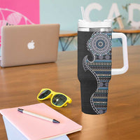 Fijian Masi Tribal Tattoos Art Pattern Tumbler With Handle Navy Color Half Style - Polynesian Pride