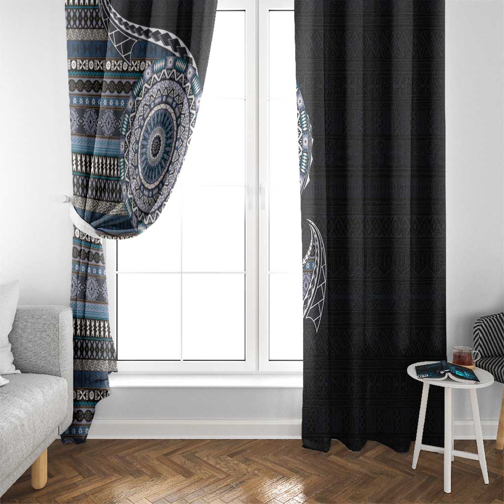 Fijian Masi Tribal Tattoos Art Pattern Window Curtain Navy Color Half Style - Polynesian Pride