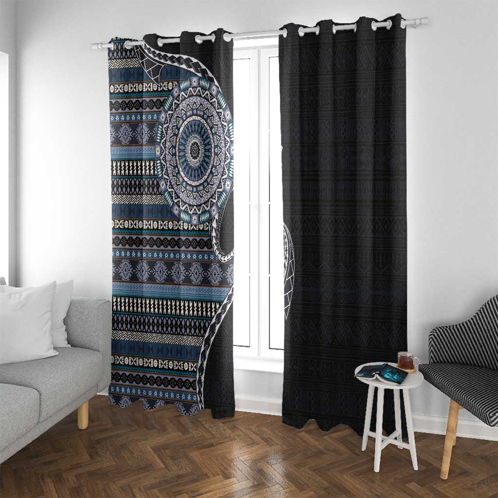 Fijian Masi Tribal Tattoos Art Pattern Window Curtain Navy Color Half Style - Polynesian Pride