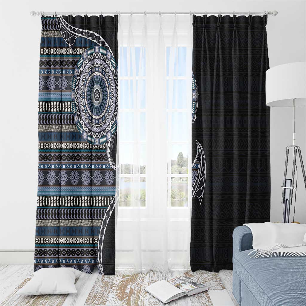 Fijian Masi Tribal Tattoos Art Pattern Window Curtain Navy Color Half Style - Polynesian Pride
