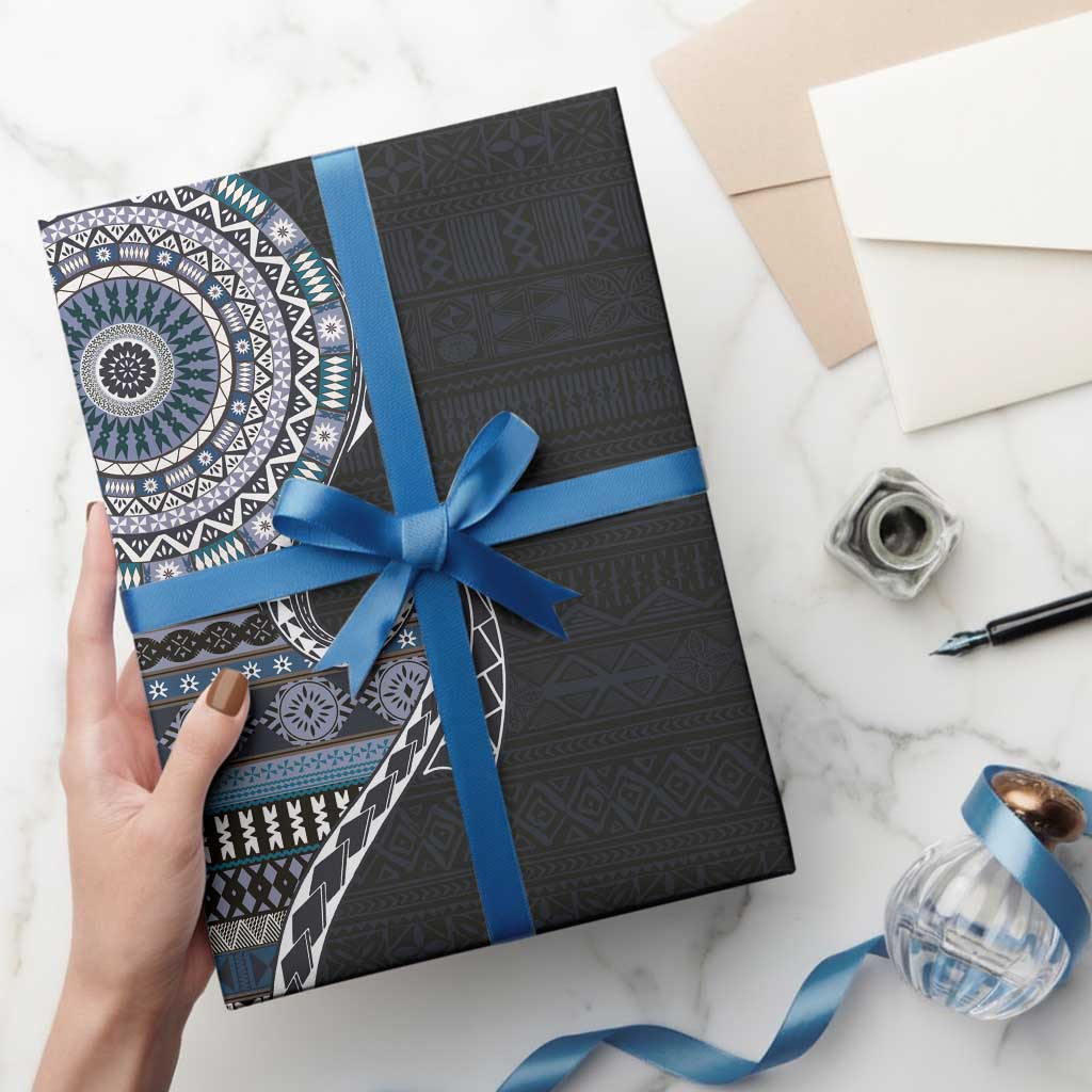 Fijian Masi Tribal Tattoos Art Pattern Wrapping Paper Navy Color Half Style - Polynesian Pride