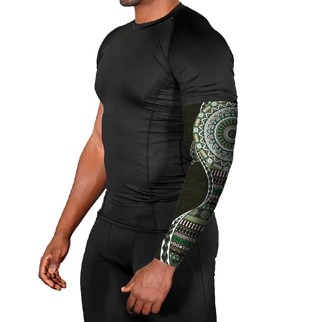 Fijian Masi Tribal Tattoos Art Pattern Arm Sleeves Green Color Half Style - Polynesian Pride