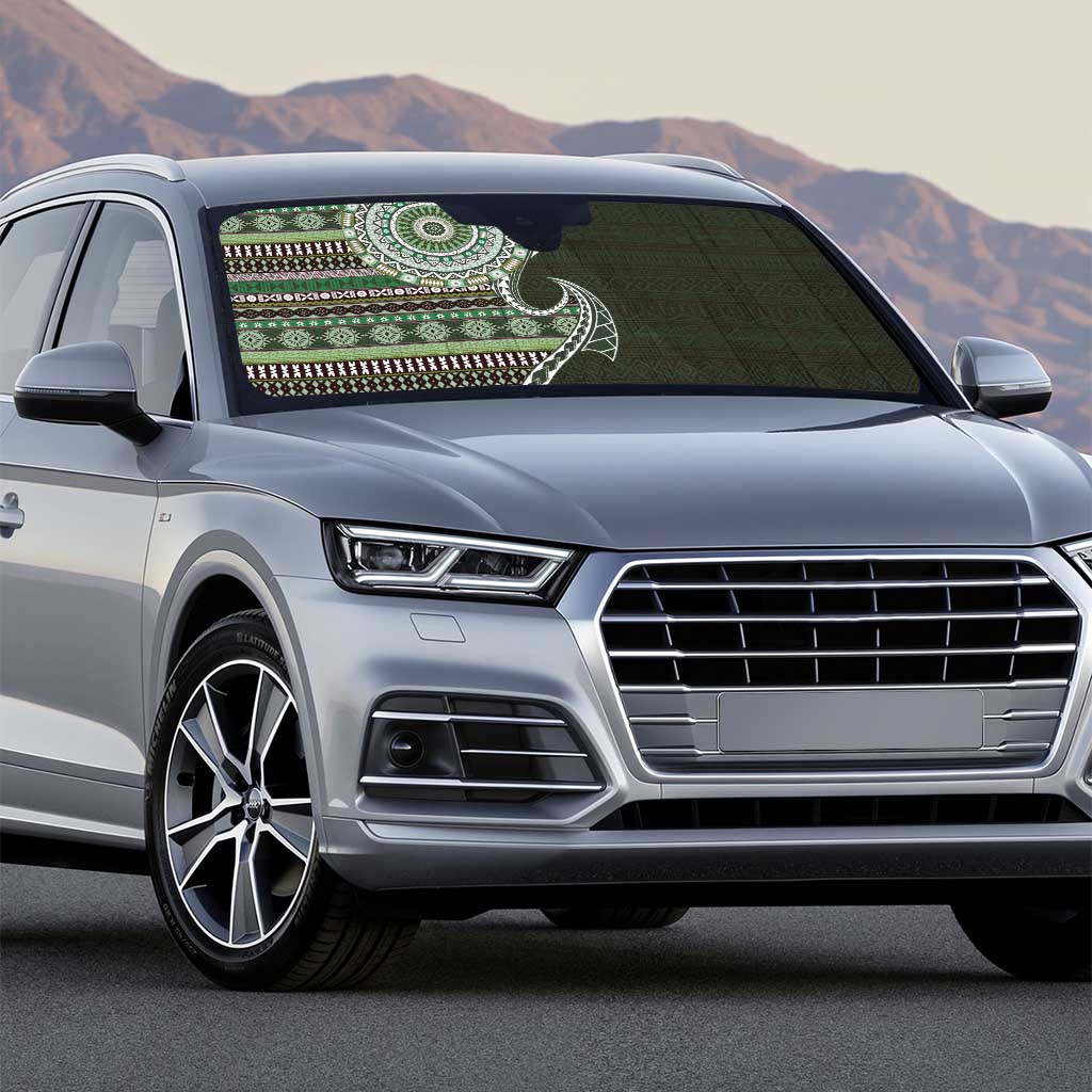 Fijian Masi Tribal Tattoos Art Pattern Auto Sun Shade Green Color Half Style - Polynesian Pride