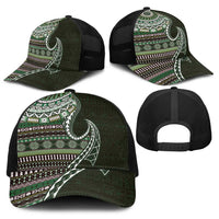 Fijian Masi Tribal Tattoos Art Pattern Baseball Net Cap Green Color Half Style - Polynesian Pride