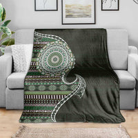 Fijian Masi Tribal Tattoos Art Pattern Blanket Green Color Half Style - Polynesian Pride
