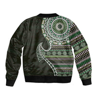Fijian Masi Tribal Tattoos Art Pattern Bomber Jacket Green Color Half Style - Polynesian Pride