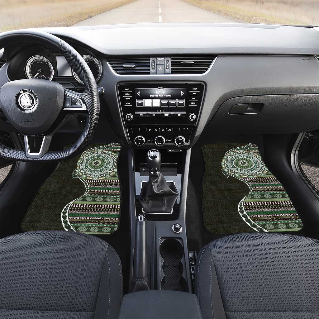 Fijian Masi Tribal Tattoos Art Pattern Car Mats Green Color Half Style - Polynesian Pride