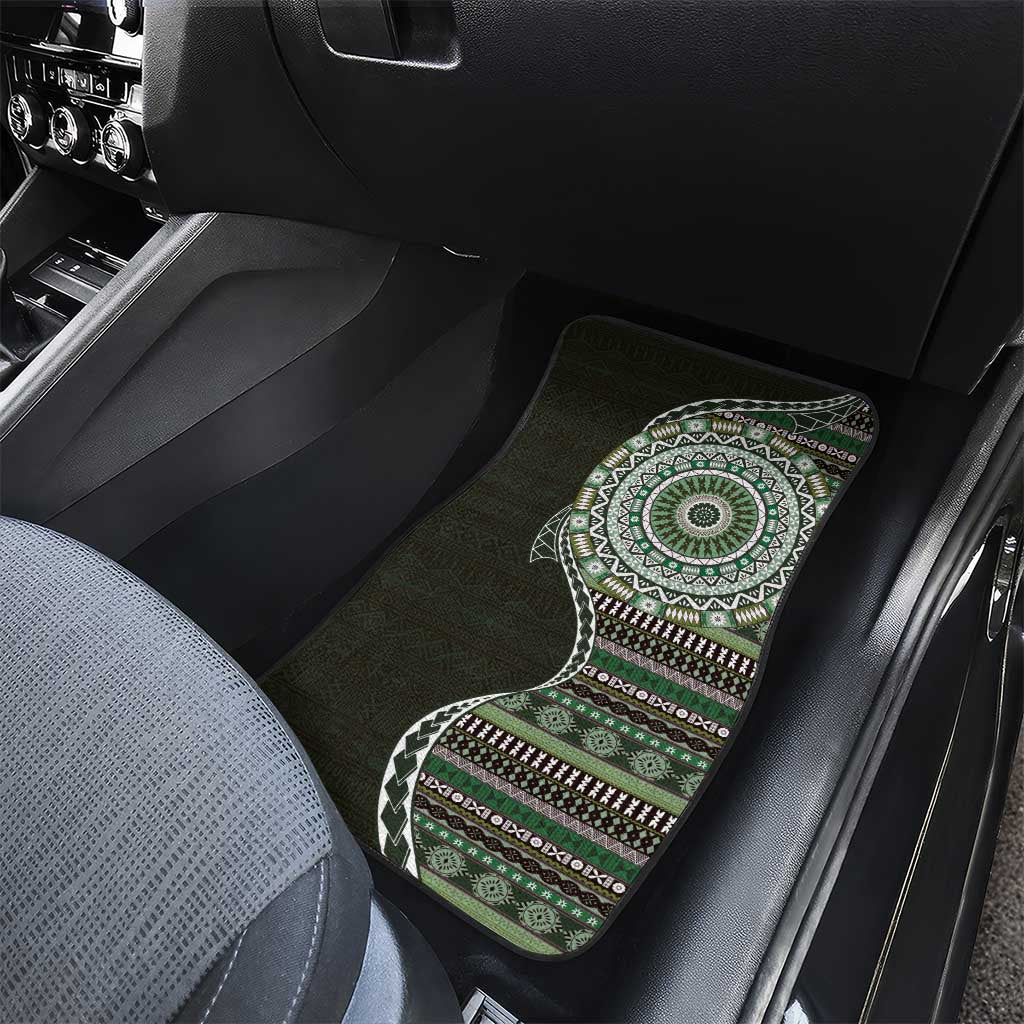 Fijian Masi Tribal Tattoos Art Pattern Car Mats Green Color Half Style - Polynesian Pride
