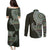 Fijian Masi Tribal Tattoos Art Pattern Couples Matching Puletasi and Long Sleeve Button Shirt Green Color Half Style - Polynesian Pride
