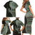 Fijian Masi Tribal Tattoos Art Pattern Family Matching Short Sleeve Bodycon Dress and Hawaiian Shirt Green Color Half Style - Polynesian Pride