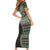 Fijian Masi Tribal Tattoos Art Pattern Family Matching Short Sleeve Bodycon Dress and Hawaiian Shirt Green Color Half Style - Polynesian Pride