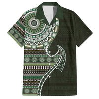 Fijian Masi Tribal Tattoos Art Pattern Family Matching Tank Maxi Dress and Hawaiian Shirt Green Color Half Style - Polynesian Pride
