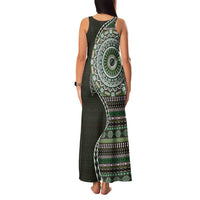 Fijian Masi Tribal Tattoos Art Pattern Family Matching Tank Maxi Dress and Hawaiian Shirt Green Color Half Style - Polynesian Pride