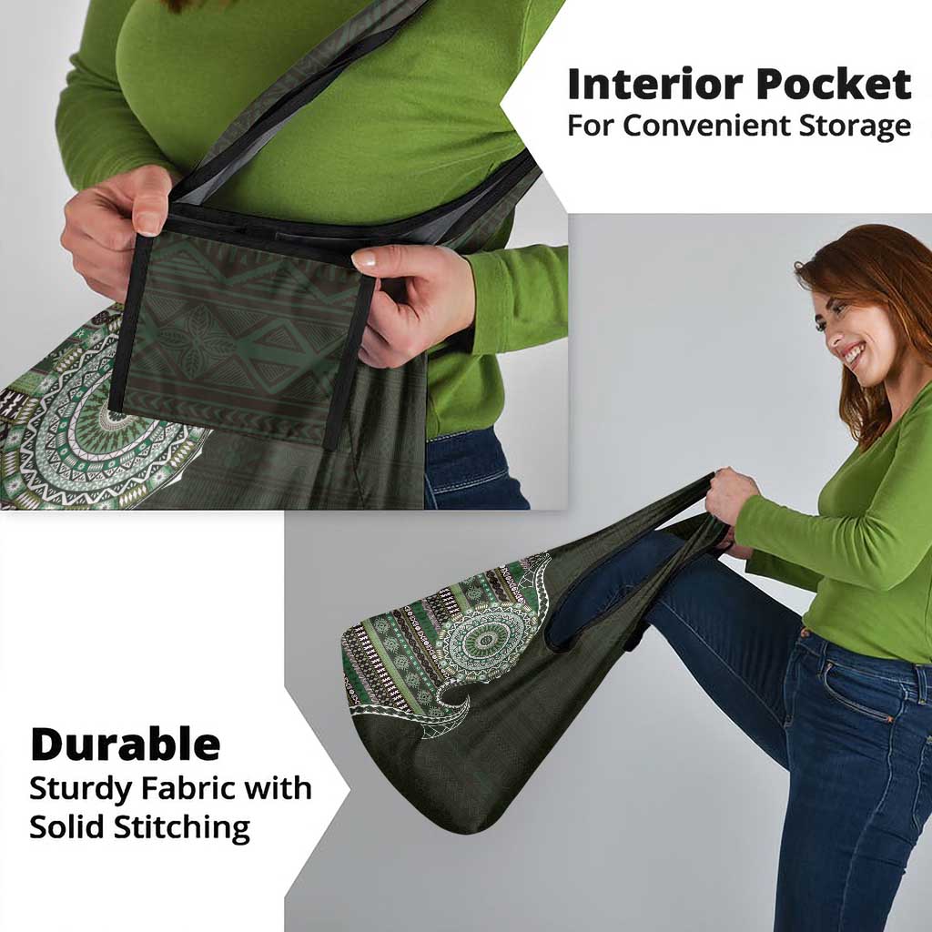 Fijian Masi Tribal Tattoos Art Pattern Grocery Bag Green Color Half Style - Polynesian Pride