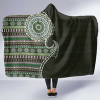 Fijian Masi Tribal Tattoos Art Pattern Hooded Blanket Green Color Half Style - Polynesian Pride