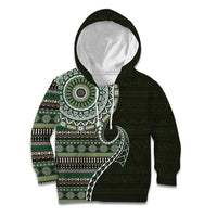 Fijian Masi Tribal Tattoos Art Pattern Kid Hoodie Green Color Half Style - Polynesian Pride