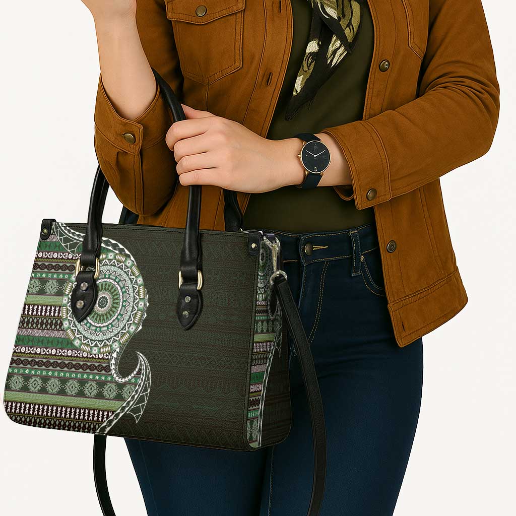 Fijian Masi Tribal Tattoos Art Pattern Leather Bag Green Color Half Style - Polynesian Pride