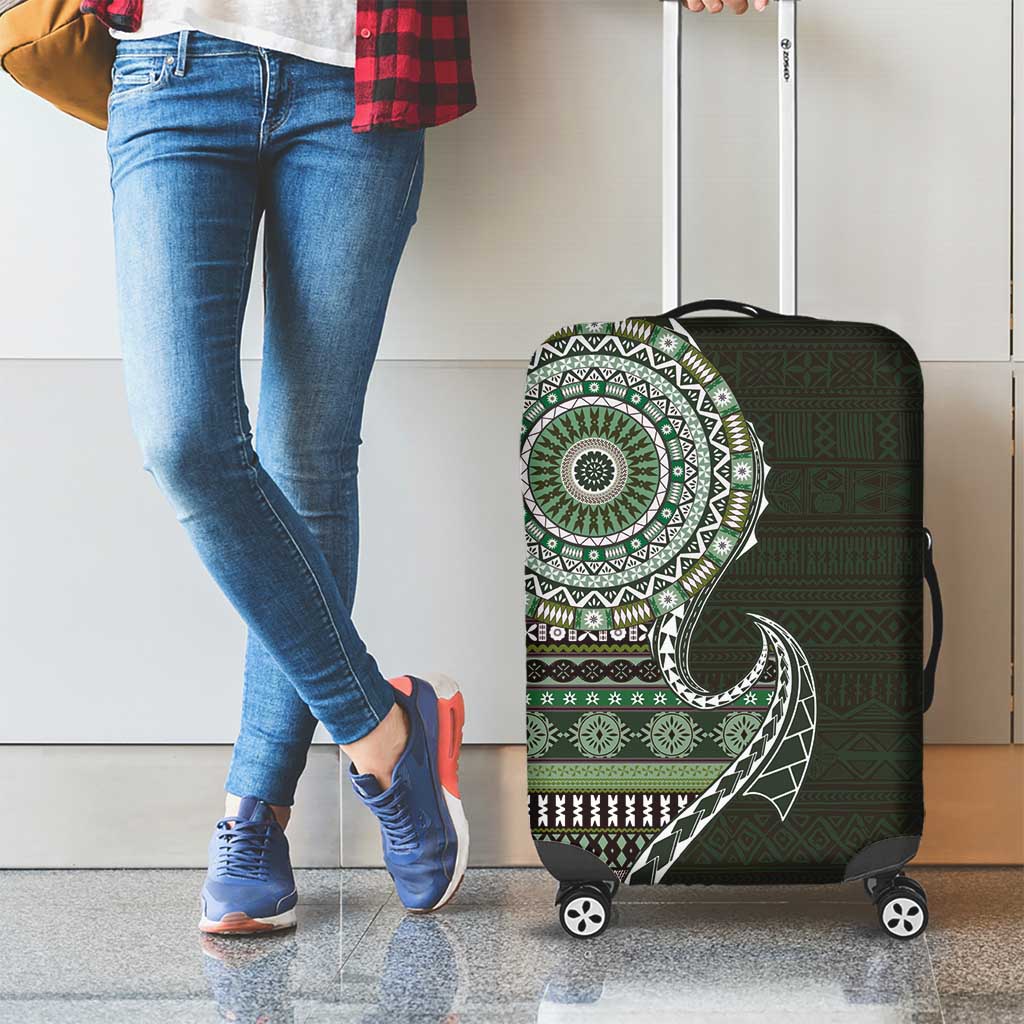 Fijian Masi Tribal Tattoos Art Pattern Luggage Cover Green Color Half Style - Polynesian Pride