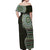 Fijian Masi Tribal Tattoos Art Pattern Off Shoulder Maxi Dress Green Color Half Style - Polynesian Pride