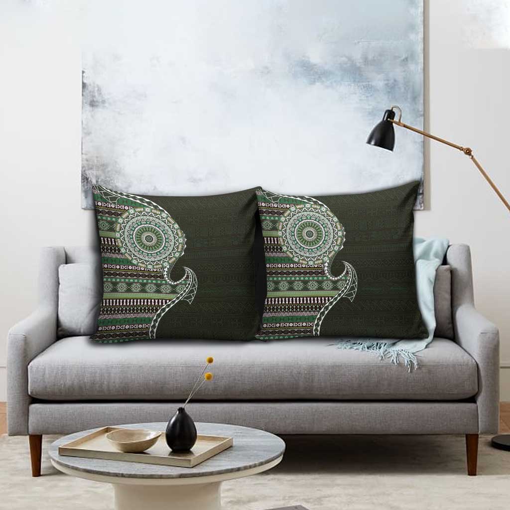 Fijian Masi Tribal Tattoos Art Pattern Pillow Cover Green Color Half Style - Polynesian Pride